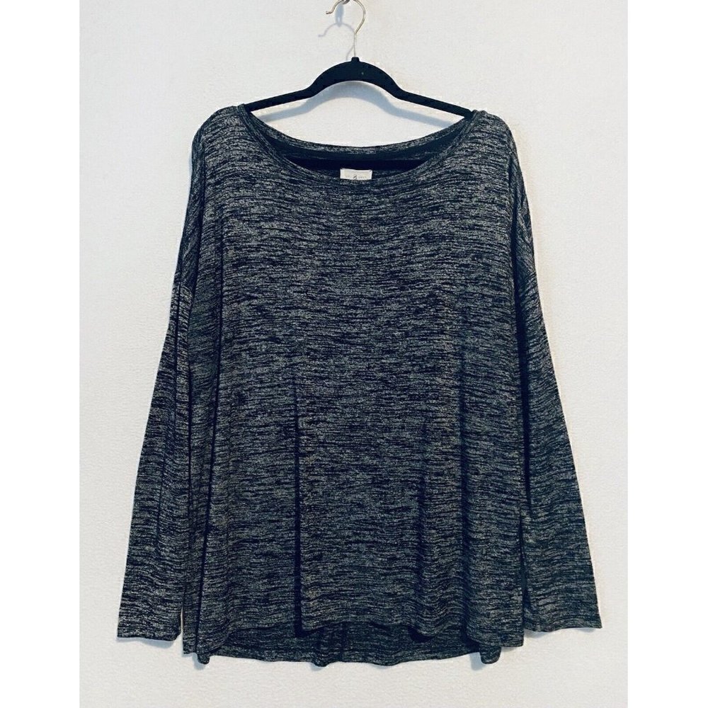 Lou And Grey Top Womens XL Black Space Dye Knit Boat Neck Hi Low Hem Long Sleeve